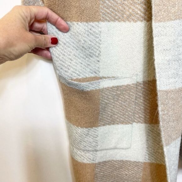 Love Stitch The Michele Gingham Shawl Cardigan Tan Taupe Open Front Size Medium - Picture 5 of 8